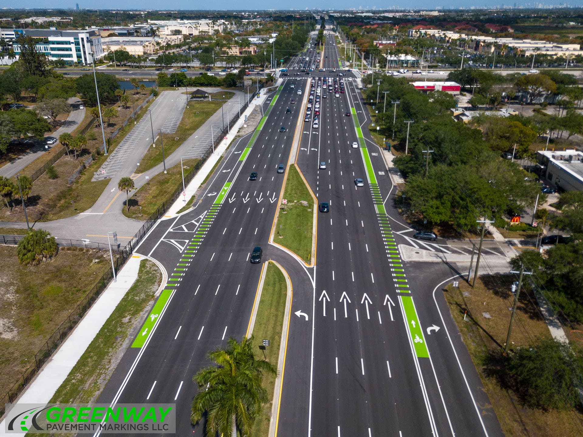FDOT-approved roadway markings on Pines Blvd